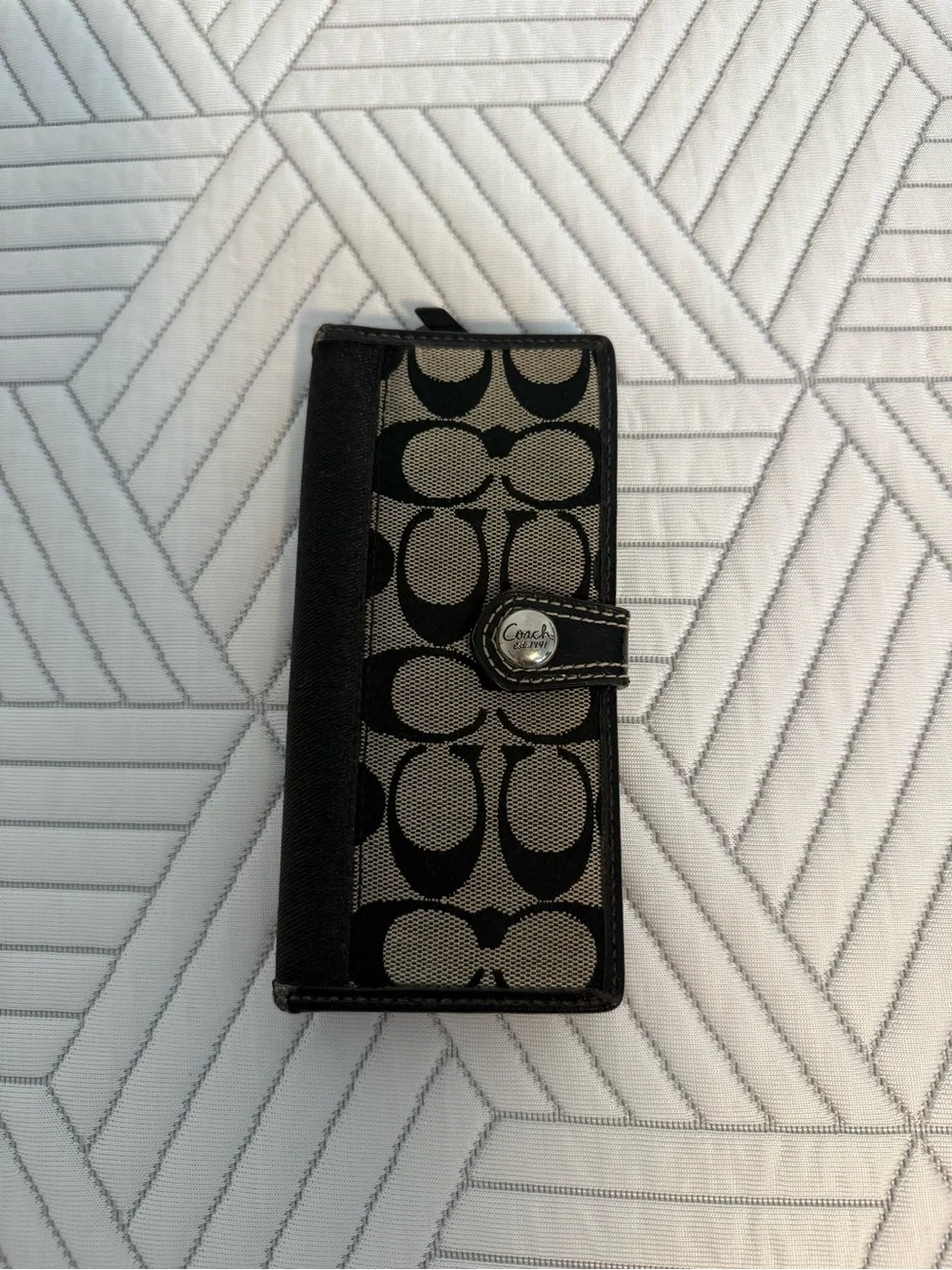 Coach Black and Tan Signature Continental Wallet